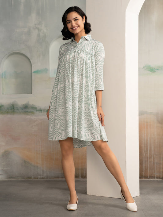 AASK Women's Pista Printed Delta Crepe Flared Knee Length Dress