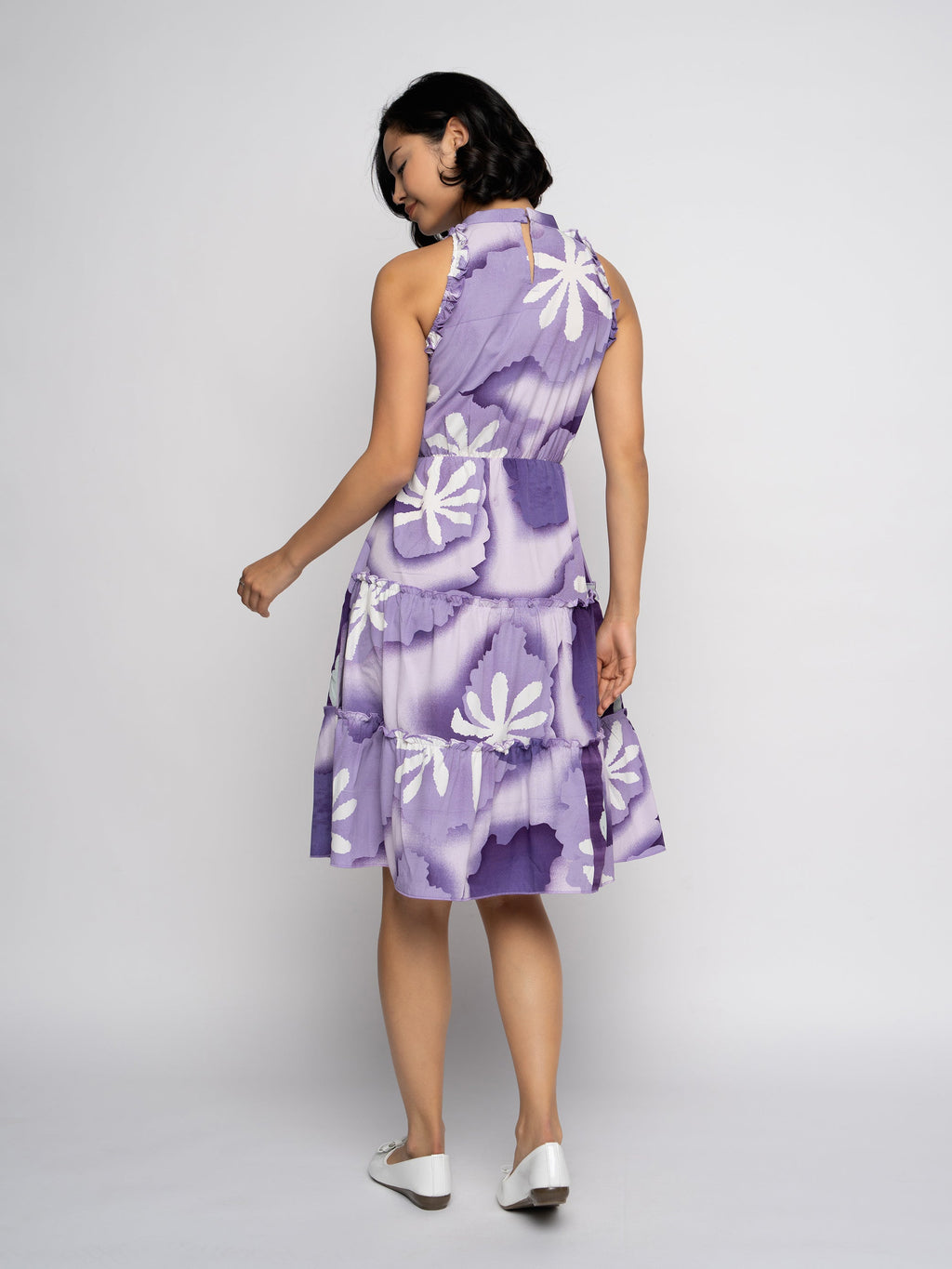 Aask Women's Green Printed Delta Crush Knee Length Fit and Flare Dress