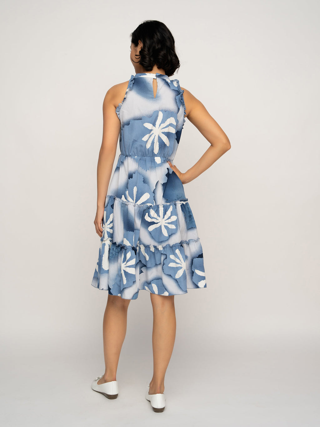 Aask Women's Green Printed Delta Crush Knee Length Fit and Flare Dress