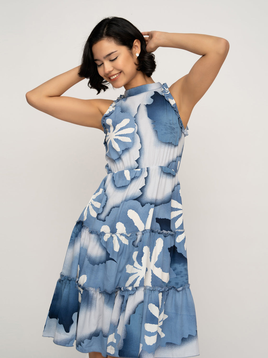 Aask Women's Green Printed Delta Crush Knee Length Fit and Flare Dress