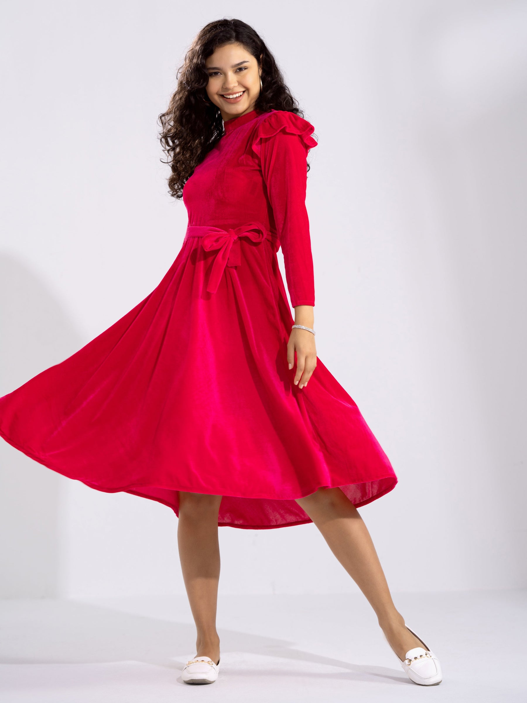 Women Solid Plain Round Neck Full Sleeves Dress