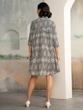 AASK Women's Pista Printed Delta Crepe Flared Knee Length Dress