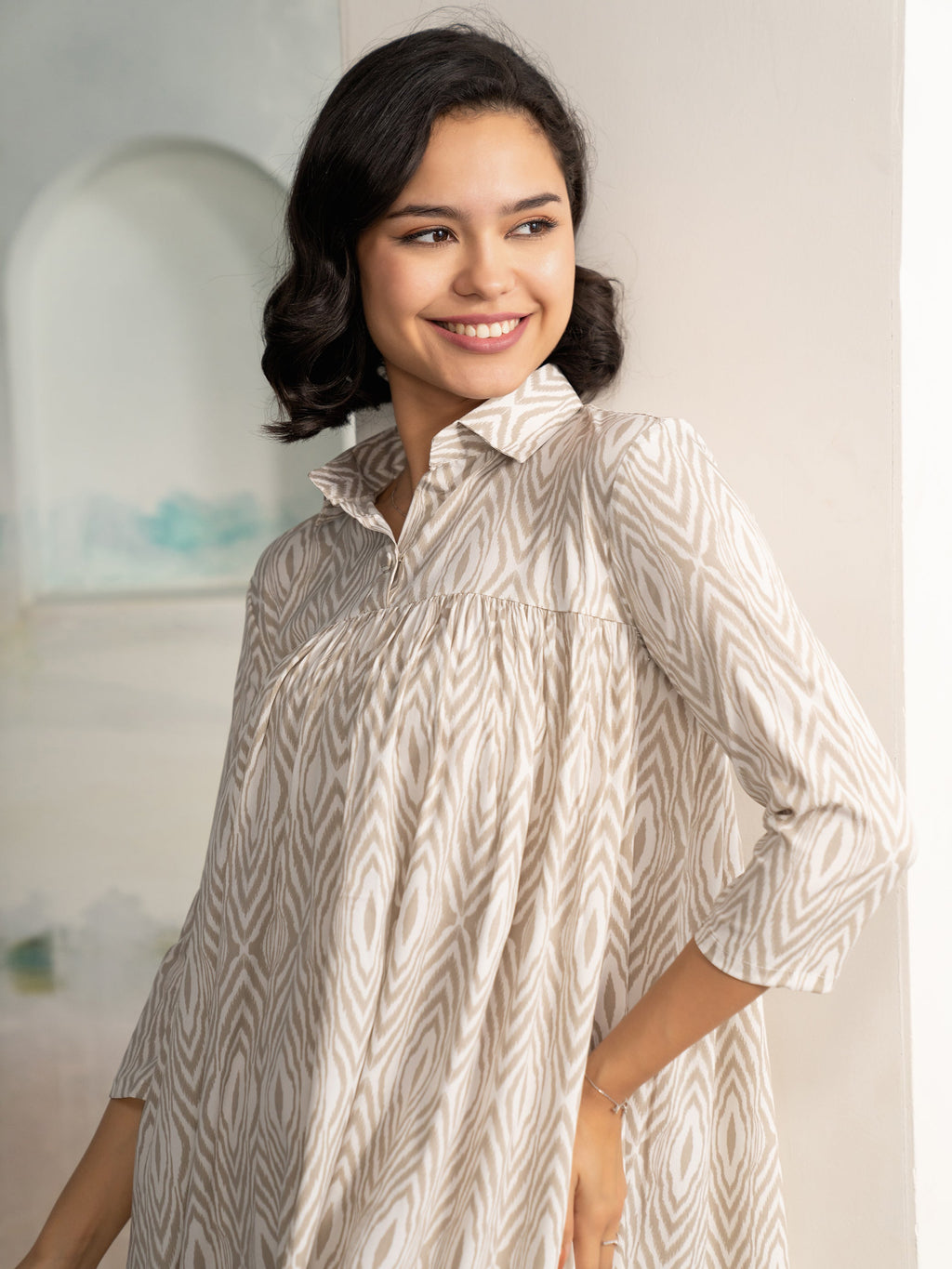 AASK Women's Pista Printed Delta Crepe Flared Knee Length Dress