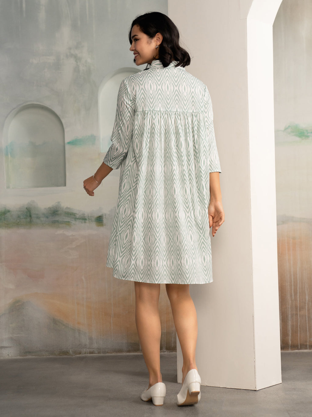 AASK Women's Pista Printed Delta Crepe Flared Knee Length Dress