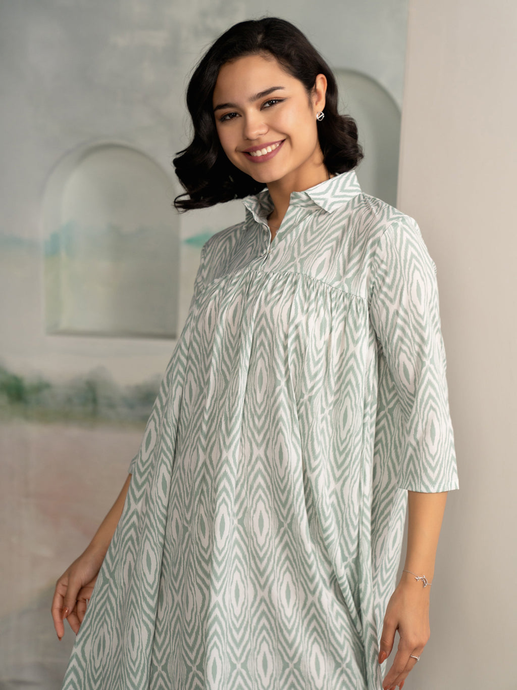 AASK Women's Pista Printed Delta Crepe Flared Knee Length Dress