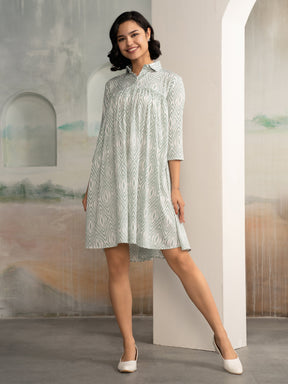 AASK Women's Pista Printed Delta Crepe Flared Knee Length Dress