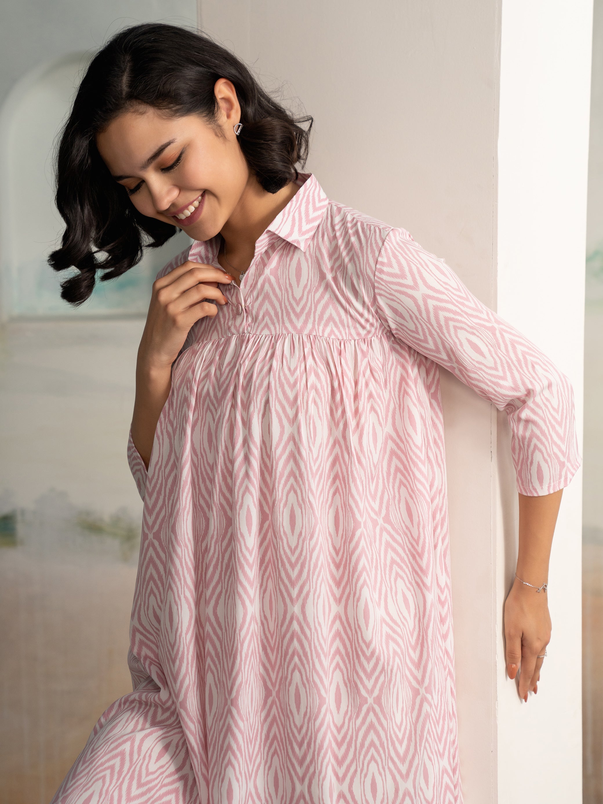 AASK Women's Pista Printed Delta Crepe Flared Knee Length Dress