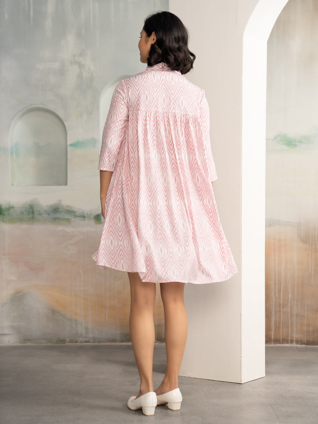 AASK Women's Pista Printed Delta Crepe Flared Knee Length Dress