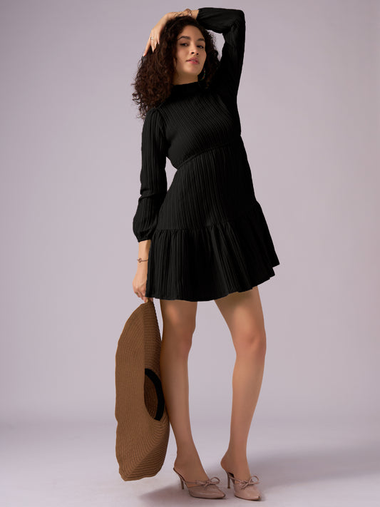 Puff Sleeve Crepe Fit & Flare Mini Dress