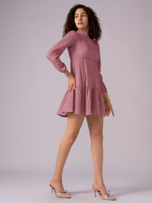 Puff Sleeve Crepe Fit & Flare Mini Dress