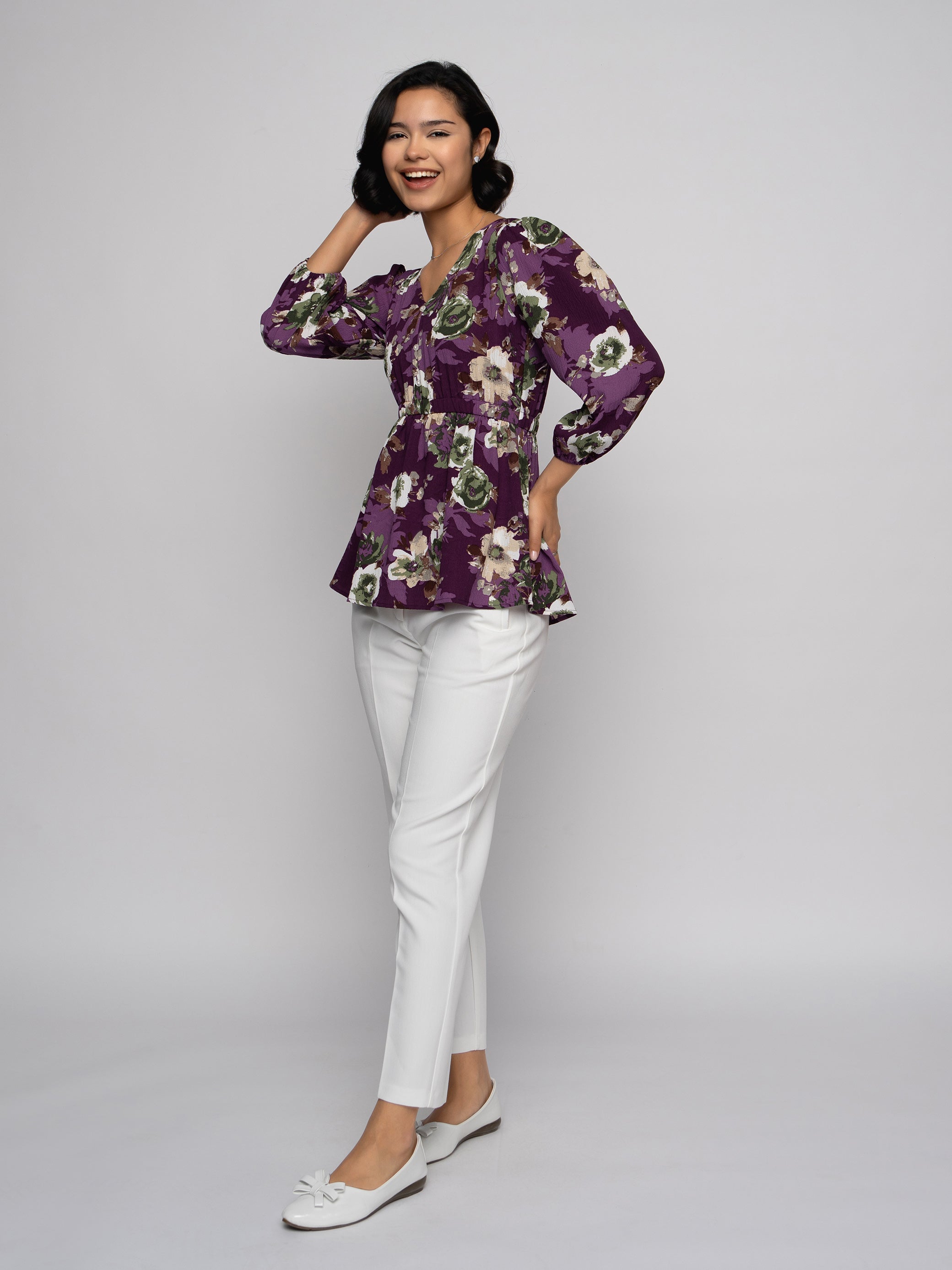 AASK Women's Polyester Printed Wine Color Regular Top – Aaskstore