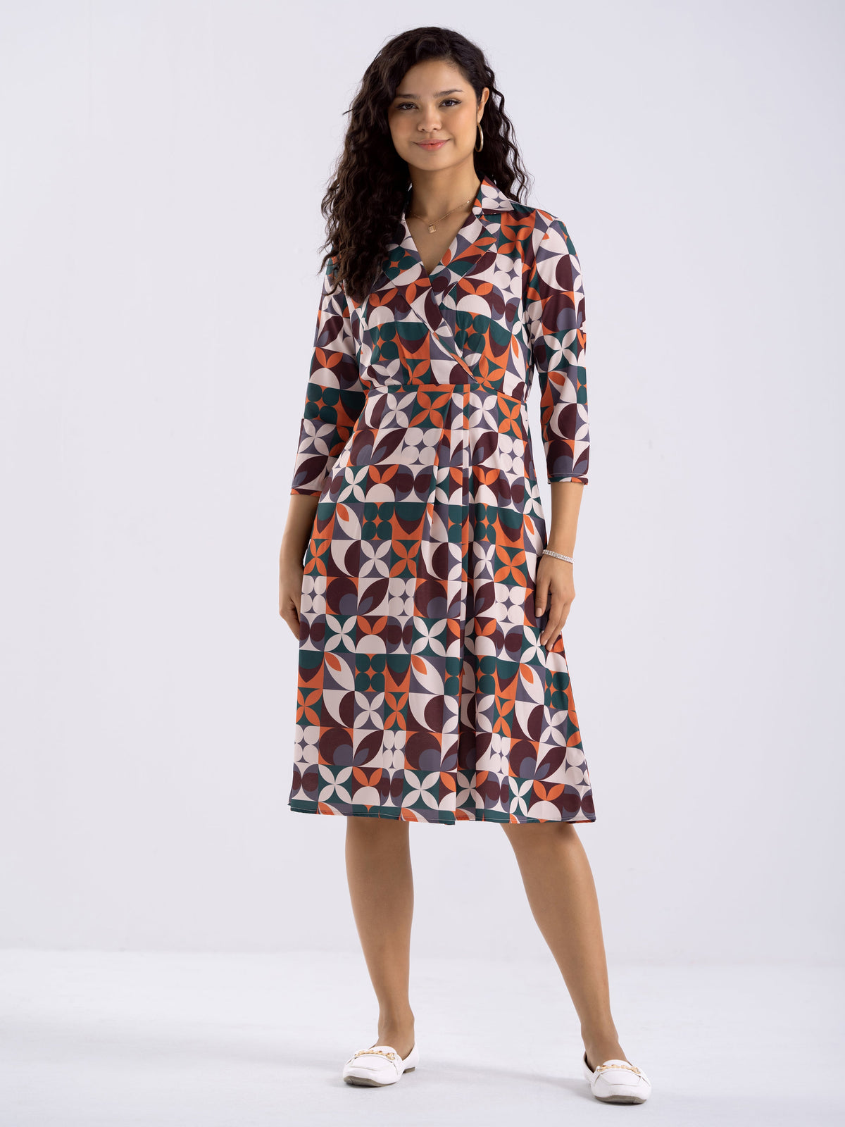 Women Diamond Creap Floral Printed Coller Neck Fit & Flare  Multi Color Dresss