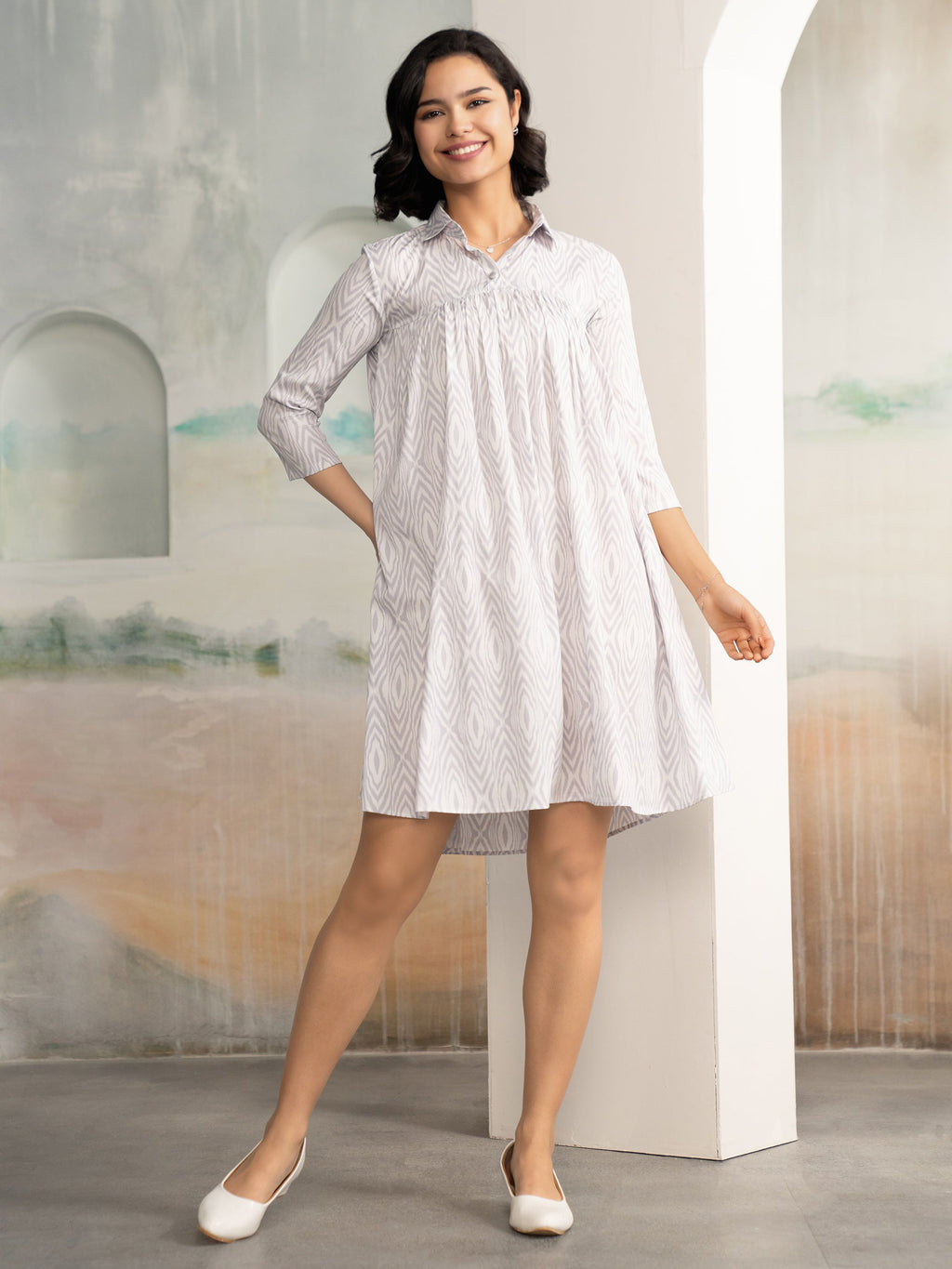 AASK Women's Pista Printed Delta Crepe Flared Knee Length Dress