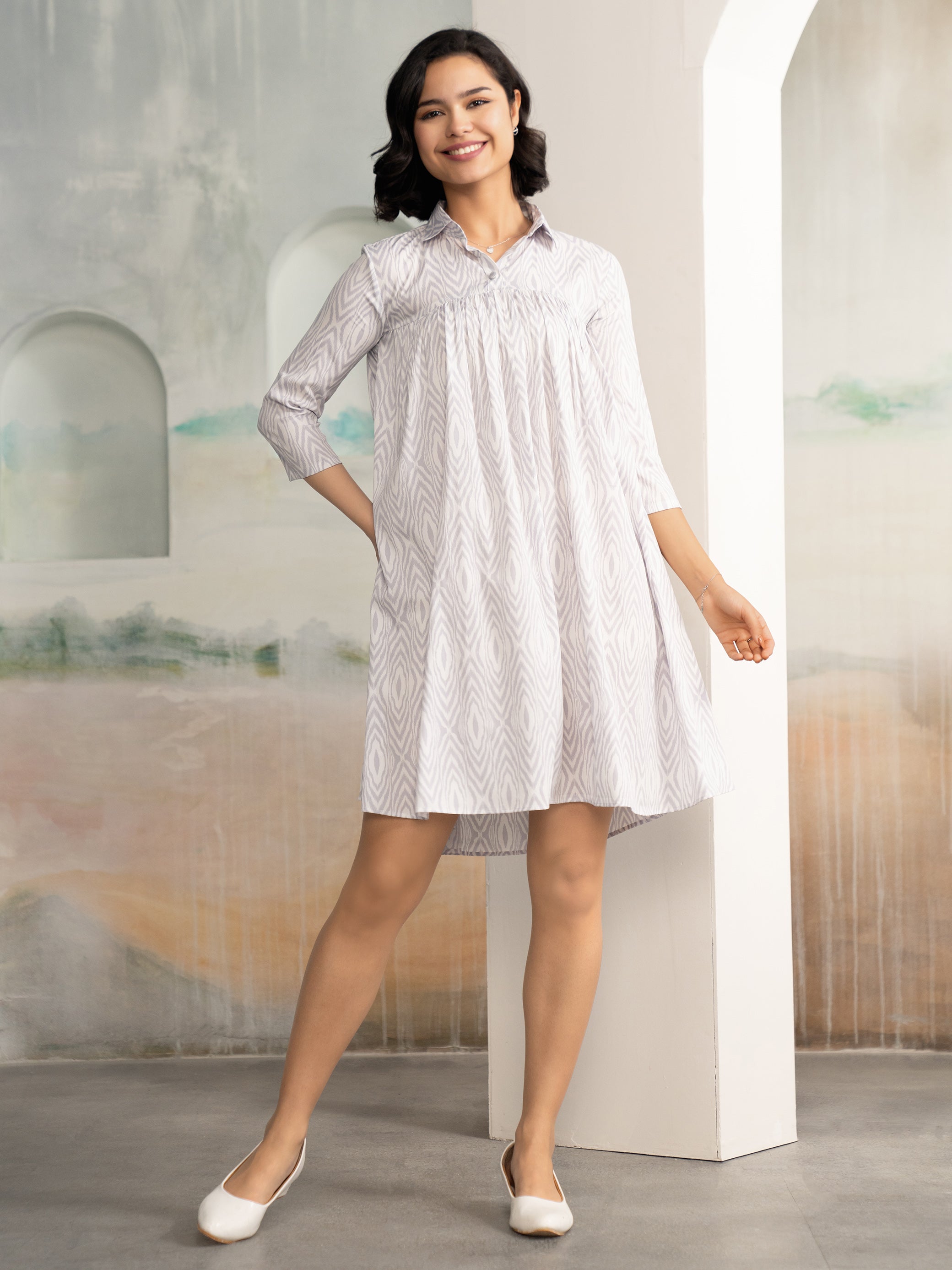 AASK Women's Pista Printed Delta Crepe Flared Knee Length Dress