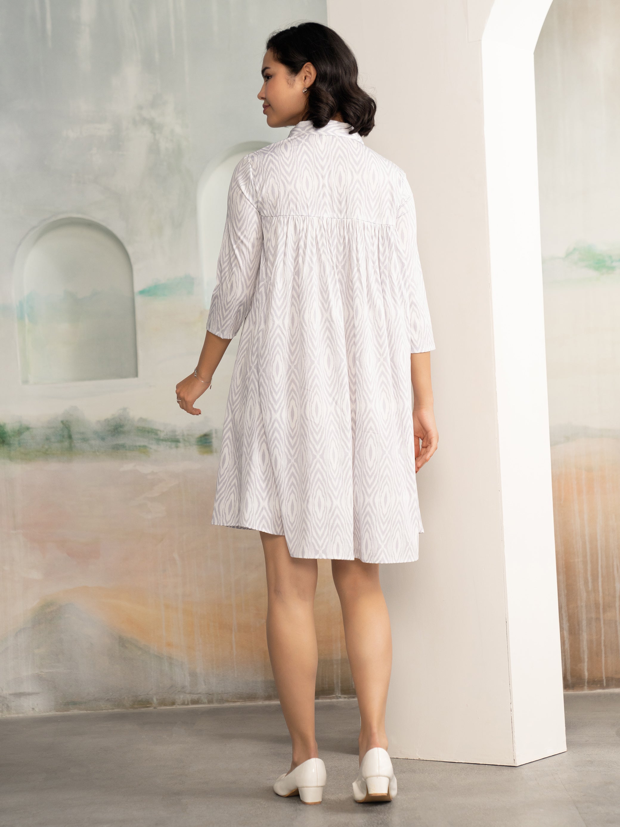 AASK Women's Pista Printed Delta Crepe Flared Knee Length Dress