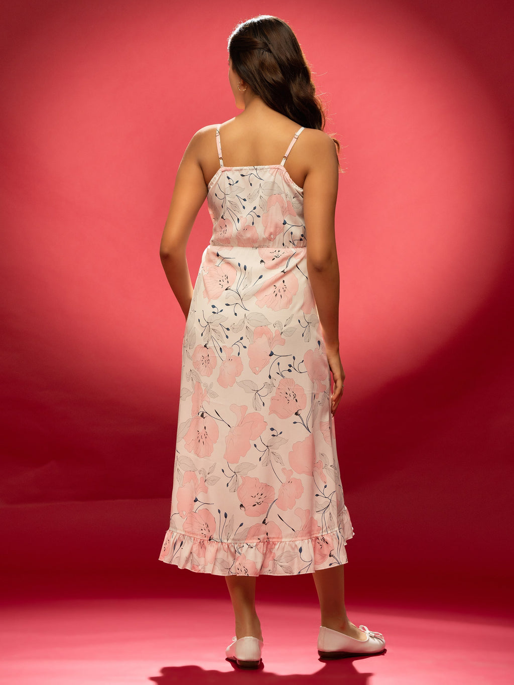 AASK Women's Yellow Printed Delta Crepe Fit and Flare Calf Length Dress