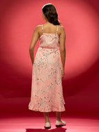 AASK Women's Yellow Printed Delta Crepe Fit and Flare Calf Length Dress