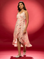 AASK Women's Yellow Printed Delta Crepe Fit and Flare Calf Length Dress