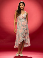 AASK Women's Yellow Printed Delta Crepe Fit and Flare Calf Length Dress