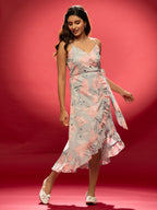 AASK Women's Yellow Printed Delta Crepe Fit and Flare Calf Length Dress