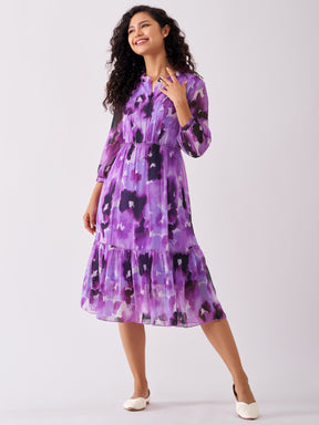 Puff Sleeves Gathered or Pleated Tiered Fit  Flare Dress