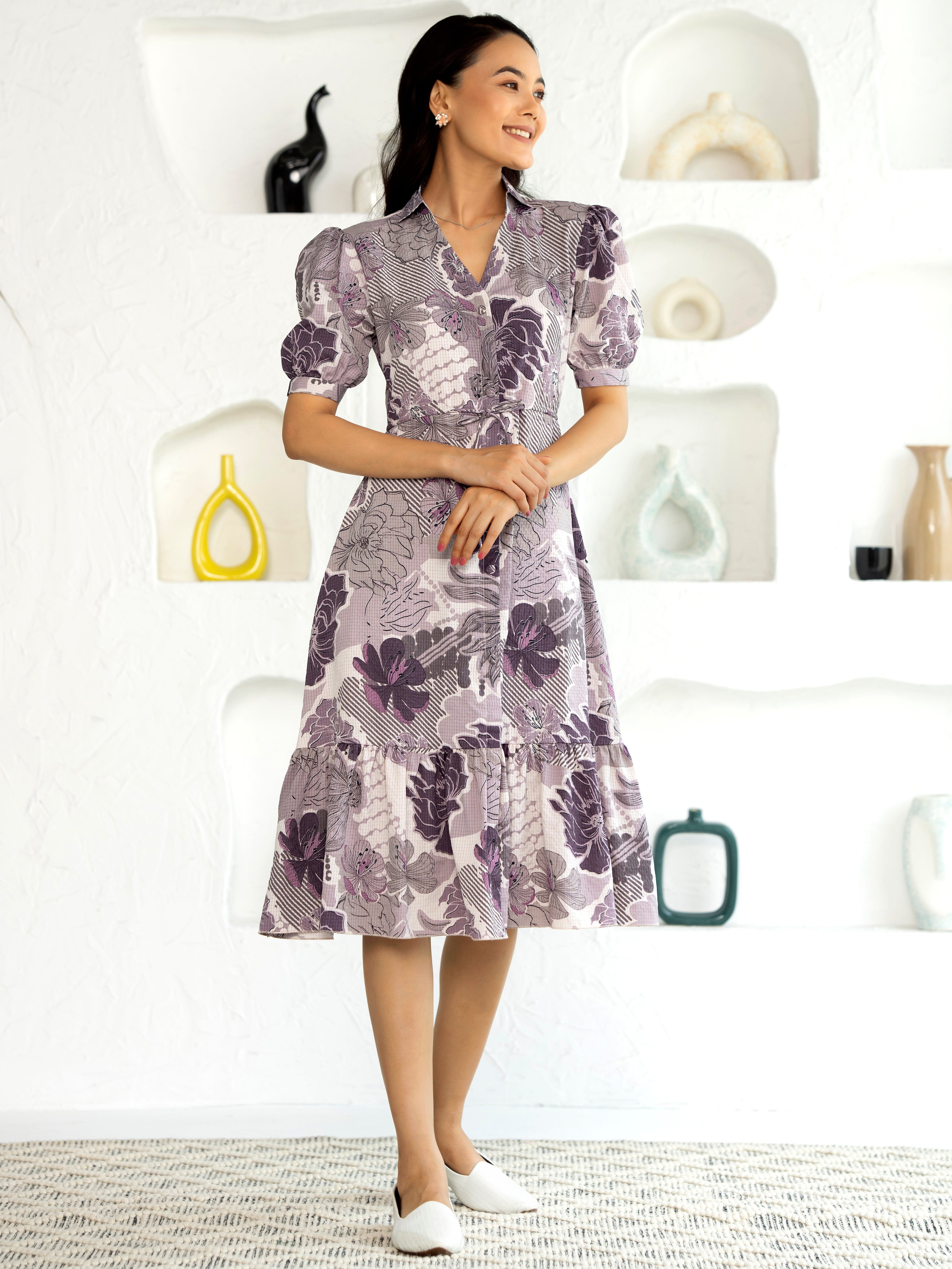 AASK Women's Western Crush Polyester Flower Print Wine Fit and Flare D ...
